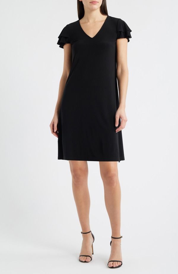 AK アンクライン レディース トップス ワンピース プチ ミニ AK ANNE KLEIN Flutter Sleeve Shift Minidress Petite Regular ANNE BL