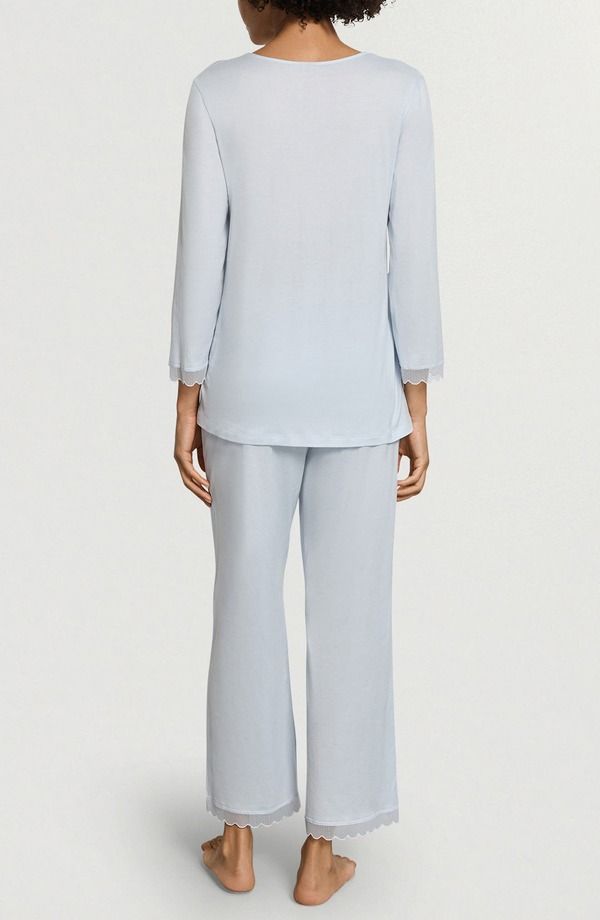 ハンロ レディース アンダーウェア ナイトウェア チュール コットン Hanro Inaya Tulle Trim Cotton Pajamas WATERY BLUE ブルー