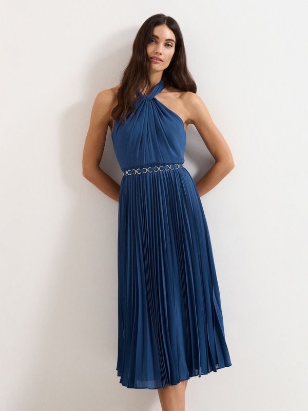 フェイズ・エイト レディース トップス ワンピース プリーツ ミディ ホルター Phaseight Sathia Pleated Halter Neck Midi Dress Indigo インディゴ