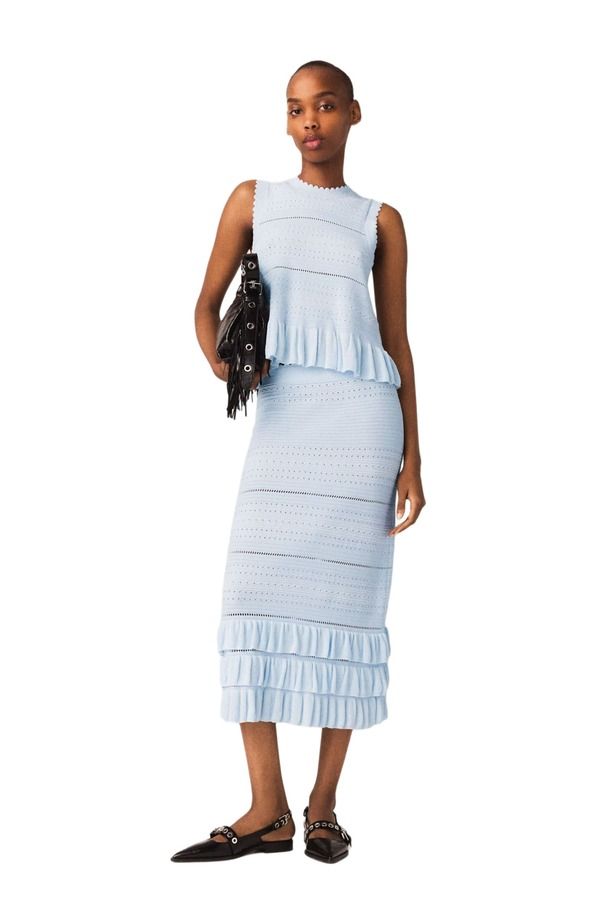 マージュ レディース ボトムスカート フリル ニット maje Long ruffled knit skirt Blue sky ブルー 34,320円