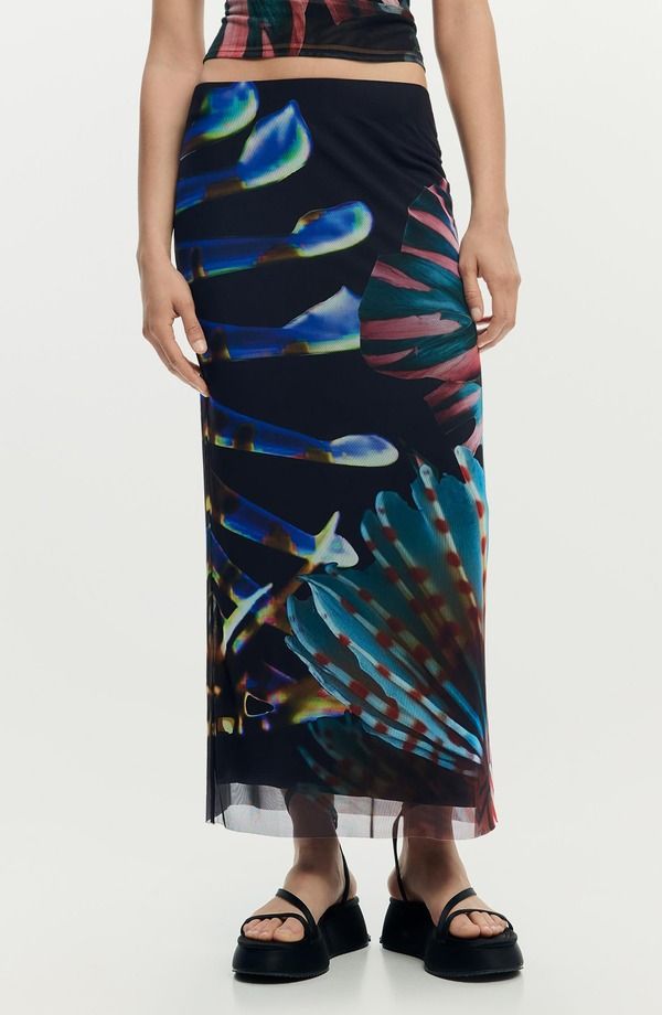 デジグアル レディース ボトムスカート メッシュ マキシ グラフィック Desigual Graphic Mesh Maxi Skirt BLACK ブラック 20,985円