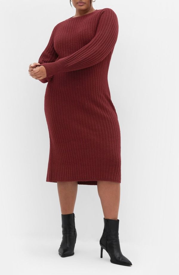 シティーシック レディース トップス ワンピース プラスサイズ ミディ セーター City Chic Sarah Long Sleeve Rib Sweater Midi Dress Plus BOR