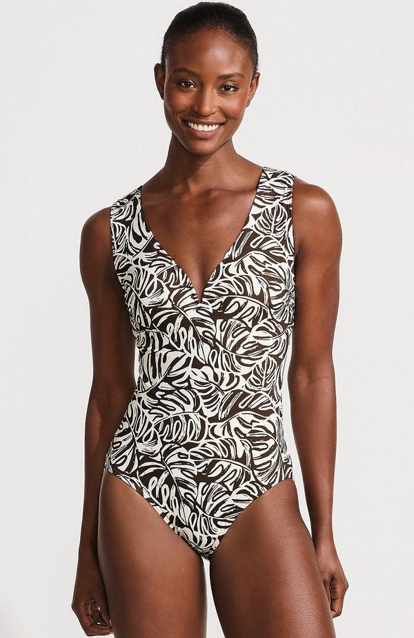 ランズエンド レディース トップス ワンピース Lands End Sculpting Suit Sweetheart VWire High Leg One Piece Swimsuit Brown