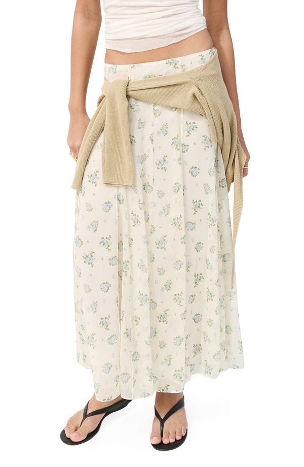 マンゴ レディース ボトムスカート MANGO Falda Godet Pleat Skirt OFF WHITE オフホワイト