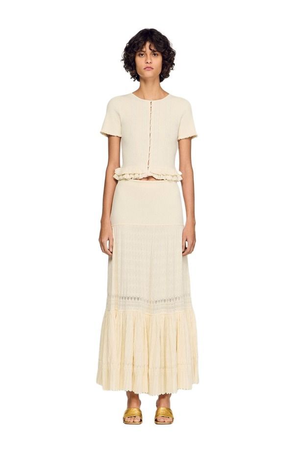 サンドロ レディース ボトムスカート ニット SANDRO Long knit skirt Ecru エクリュ