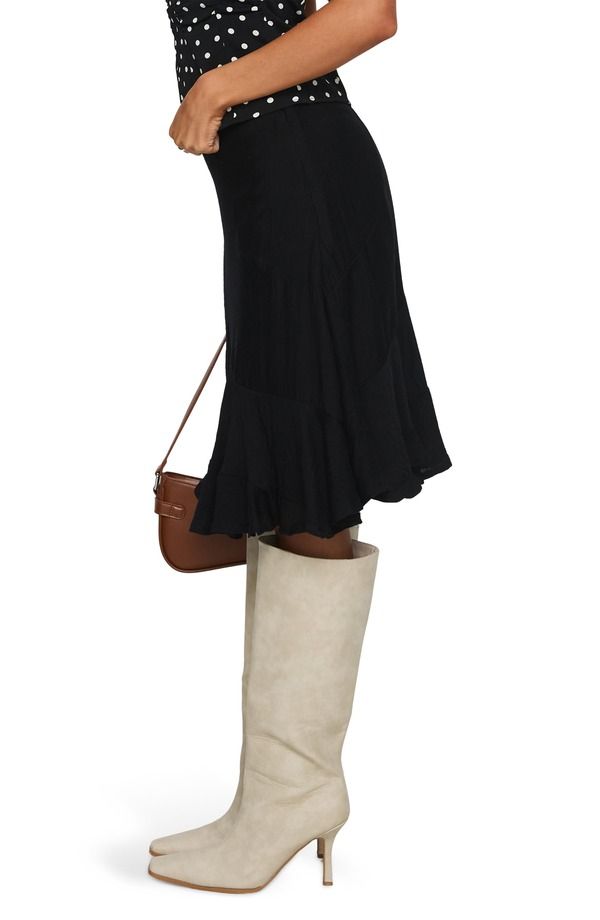 プリンセスポリー レディース ボトムスカート アシンメトリー ミディ Princess Polly With Kindness Asymmetric Hemidi Skirt BLACK ブラック｜詳細画像