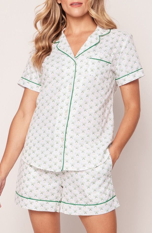 プティットプリュム レディース アンダーウェア ナイトウェア コットン Petite Plume Match Point Short Cotton Pajamas GREEN グリーン