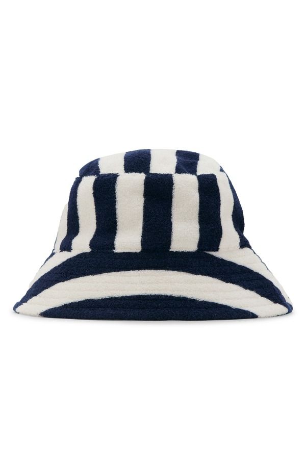 マンゴ レディース アクセサリー 帽子 パイル MANGO Stripe Terry Cloth Bucket Hat BLUE ブルー