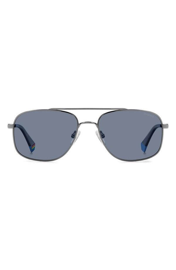 ポラロイド メンズ アクセサリー サングラス・アイウェア Polaroid 56mm Polarized Rectangular Sunglasses RUTHENIUM BLUE BLUE POLA