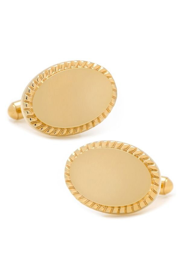 カフリンク メンズ アクセサリー カフスボタン Cufflinks Inc Engravable Oval Rope Border 14K Gold Plated Cuff Links GOLD ゴー