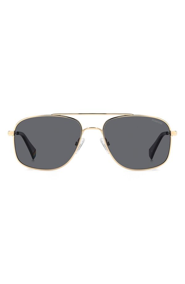 ポラロイド メンズ アクセサリー サングラス・アイウェア Polaroid 56mm Polarized Rectangular Sunglasses GOLD GREY GREY POLAR グレー