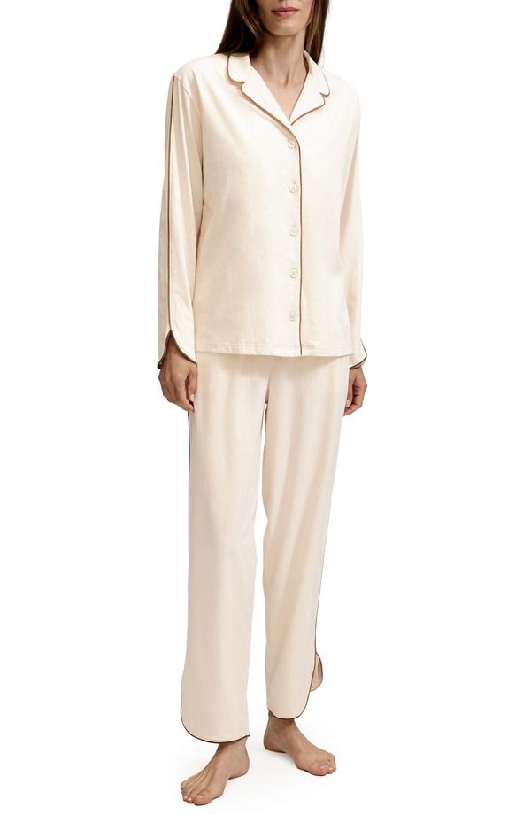 プティットプリュム レディース アンダーウェア ナイトウェア コットン Petite Plume Margaux Lightweight Pima Cotton Pajamas WHITE ホワイト