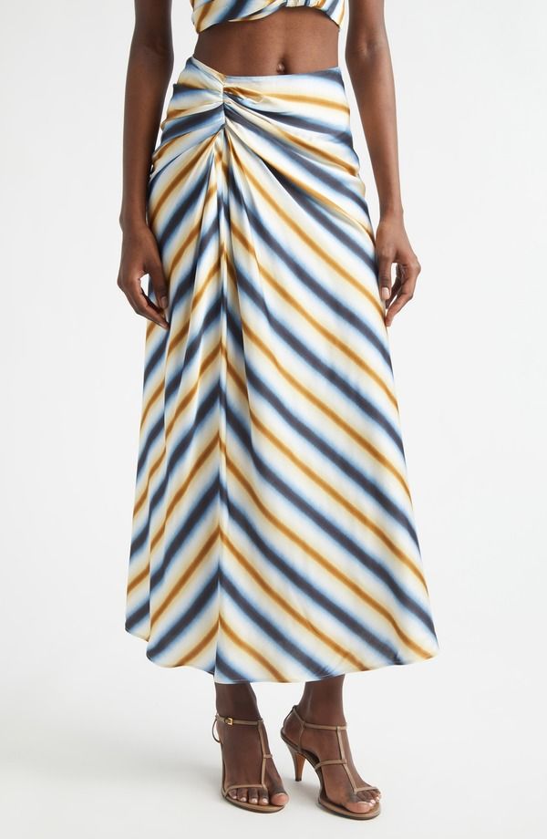 エーエルシー レディース ボトムスカート マキシ ALC Diagonal Stripe Maxi SkirtAHOE BLUE MILK CHOCOLATE ブルー