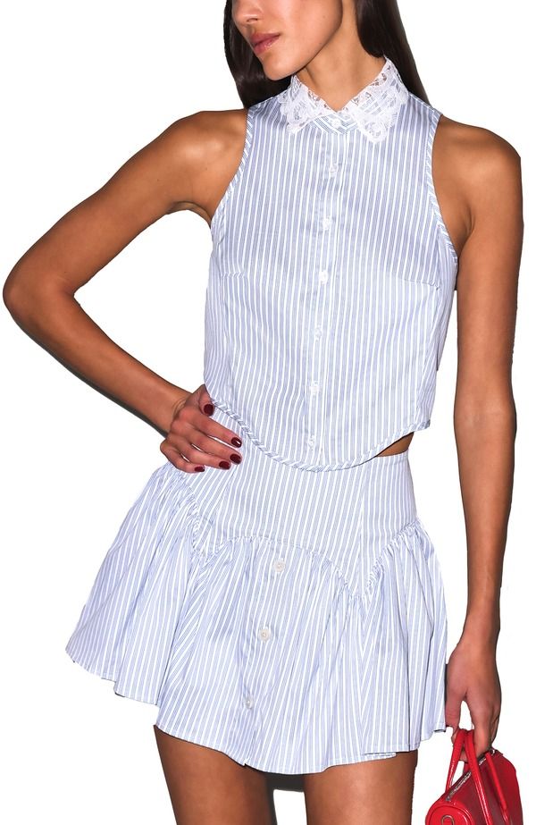 フレーデュマール レディース ボトムスカート Fleur Du Mal Poplin Garter Skort East Hampton Stripe ストライプ