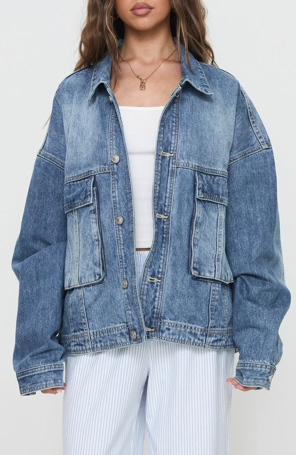 プリンセスポリー レディース ボトムス デニムパンツ ジャケット Princess Polly Kier Oversize Denim Jacket BLUE ブルー