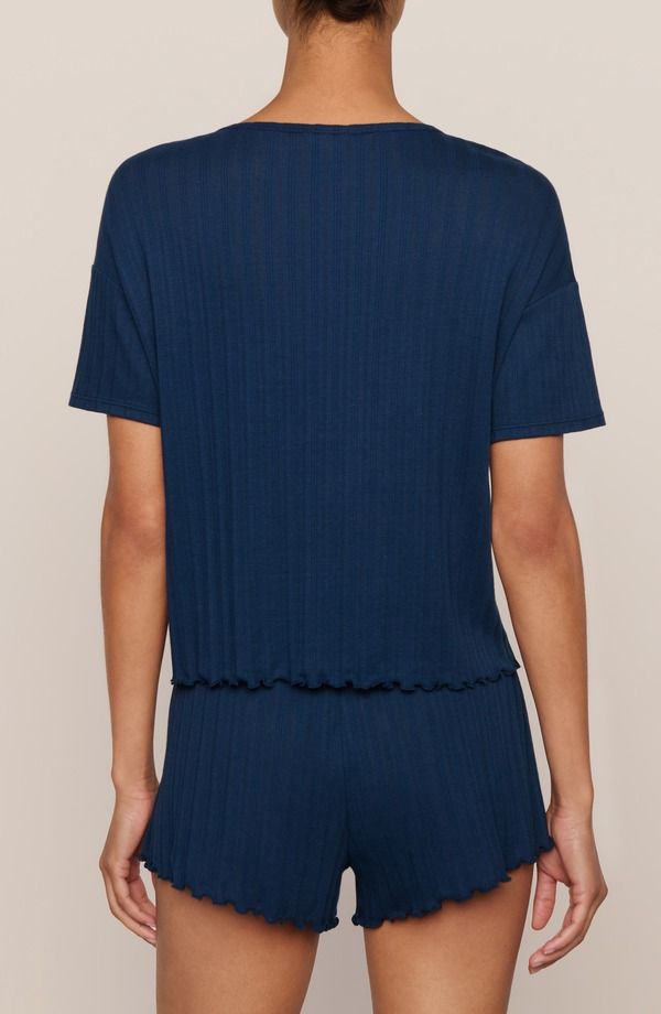 エバージェイ レディース アンダーウェア ナイトウェア Eberjey Pointelle Rib Pajama Top NAVY ネイビー