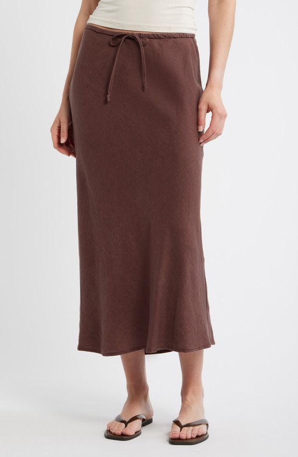 マリーン レイヤー レディース ボトムスカート ミディ リネン Marine Layer Avery Linen Blend Midi Skirt CHOCOLATE チョコレート