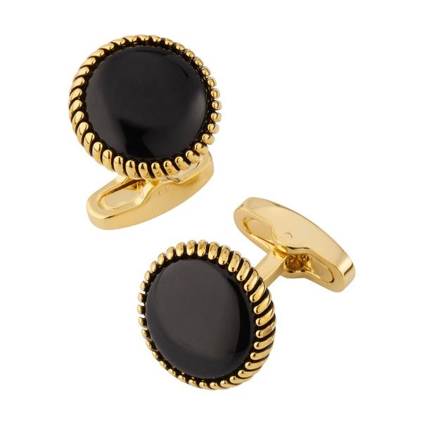 リンクアップ メンズ アクセサリー カフスボタン Link Up Round Cufflinks with Texture Border Black Gold ブラック