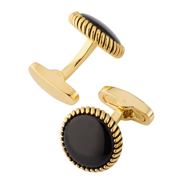リンクアップ メンズ アクセサリー カフスボタン Link Up Round Cufflinks with Texture Border Black Gold ブラック