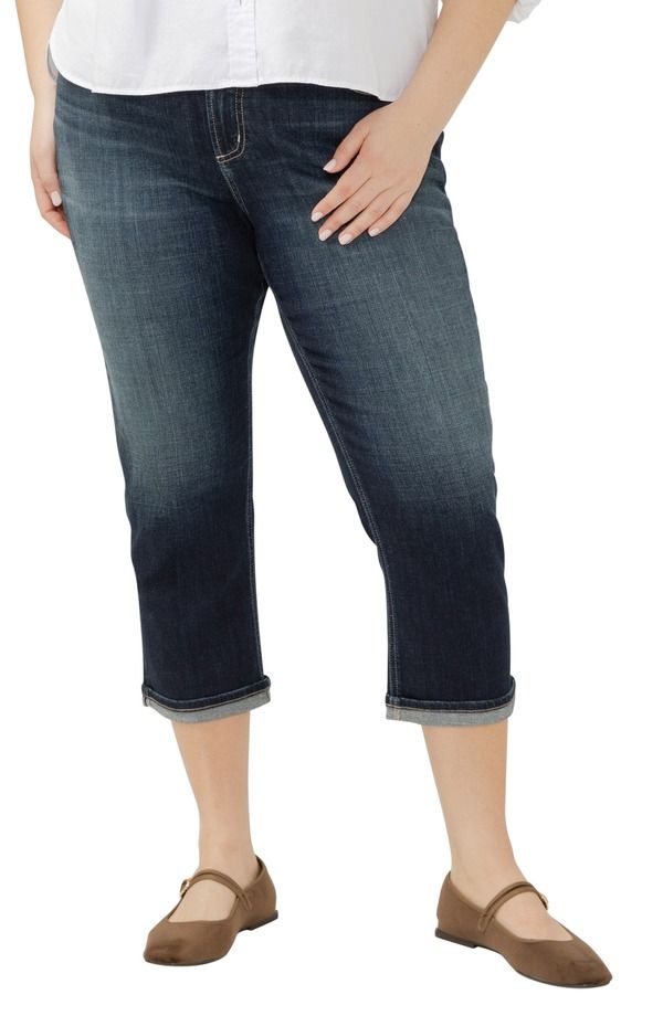 シルバー ジーンズ レディース ボトムス カジュアルパンツ ハイウエスト プラスサイズ キャップ Silver Jeans Co Avery Curvy High Waist Capri Jeans 16,436円