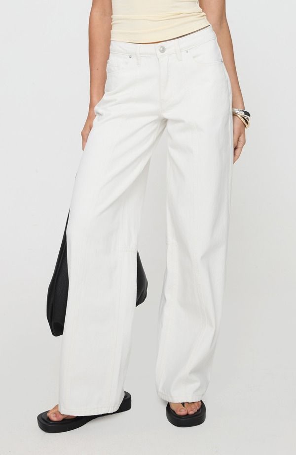プリンセスポリー レディース ボトムス デニムパンツ ストレート ローライズ ジーンズ Princess Polly Lando Low Rise Straight Leg Jeans WHITE ホ