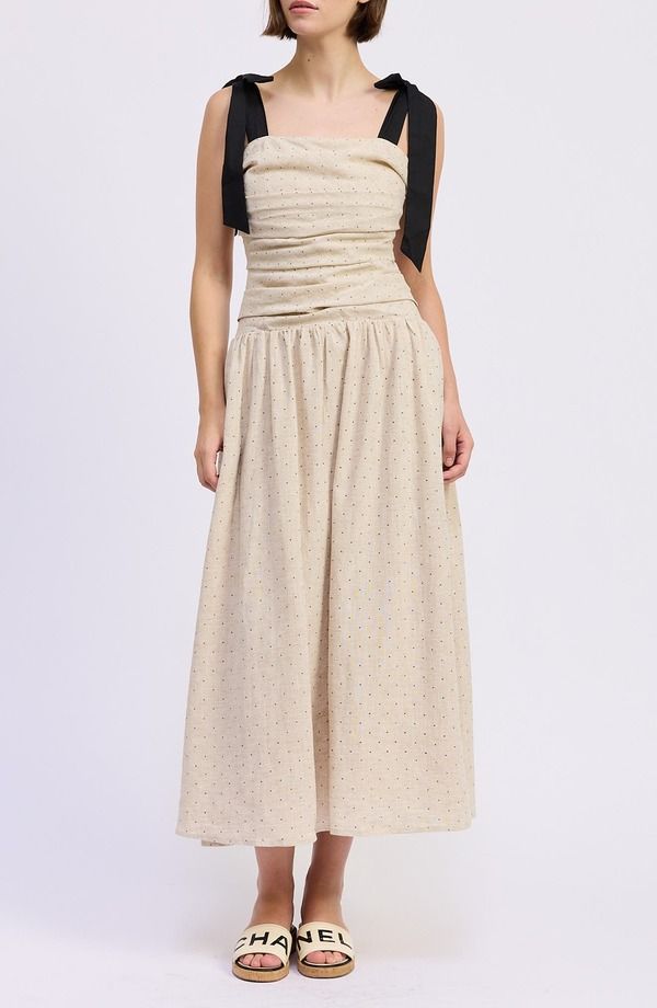 エン セゾン レディース トップス ワンピース ミディ En Saison Blakely Pin Dotie Strap Midi Dress NATURAL BLACK ブラック