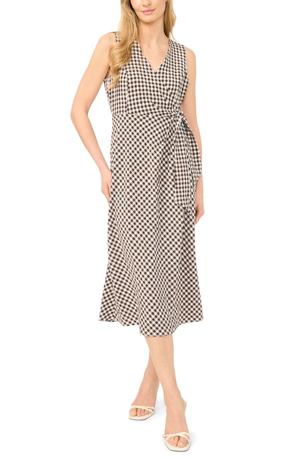 ハロゲン レディース トップス ワンピース ギンガムチェック ノースリーブ ギンガム Halogen Gingham Sleeveless Faux Wrap Dress CHICORY COFFEE 13,125円