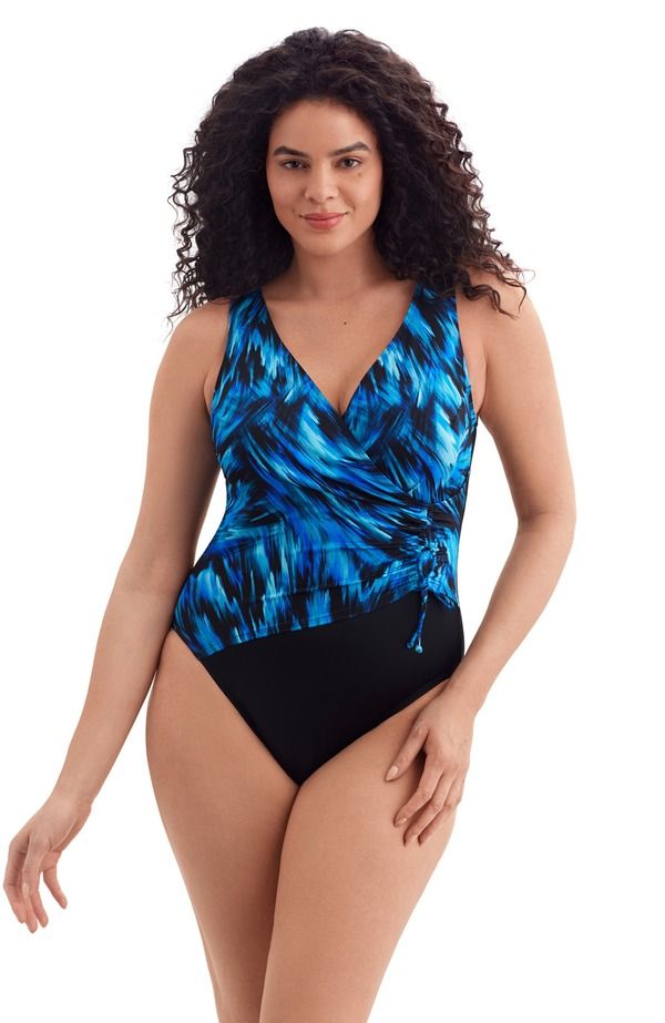 ロンギチュード レディース トップス ワンピース Longitude Shir red Faux Tie Surplice Long TorsonePiece Swimsuit Summer Wave