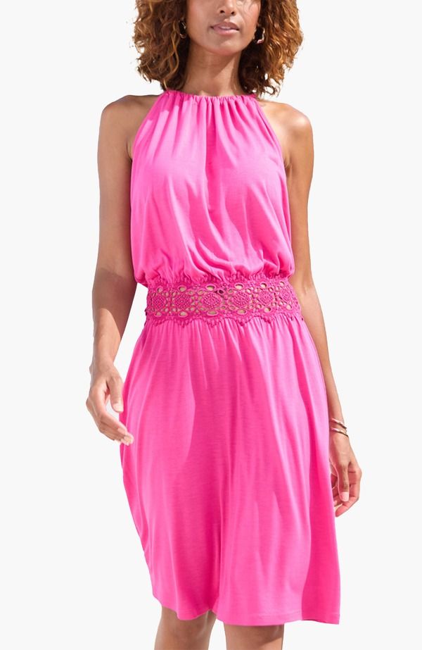 ラスカーナ レディース トップス ワンピース LASCANA Crochet Detail Dress Pink ピンク