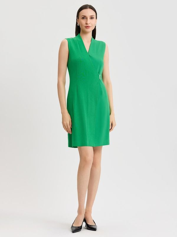 ミソック レディース トップス ワンピース プラスサイズ Misook Mixed Media Faux Wrap Dress Plus Regular Clover Field