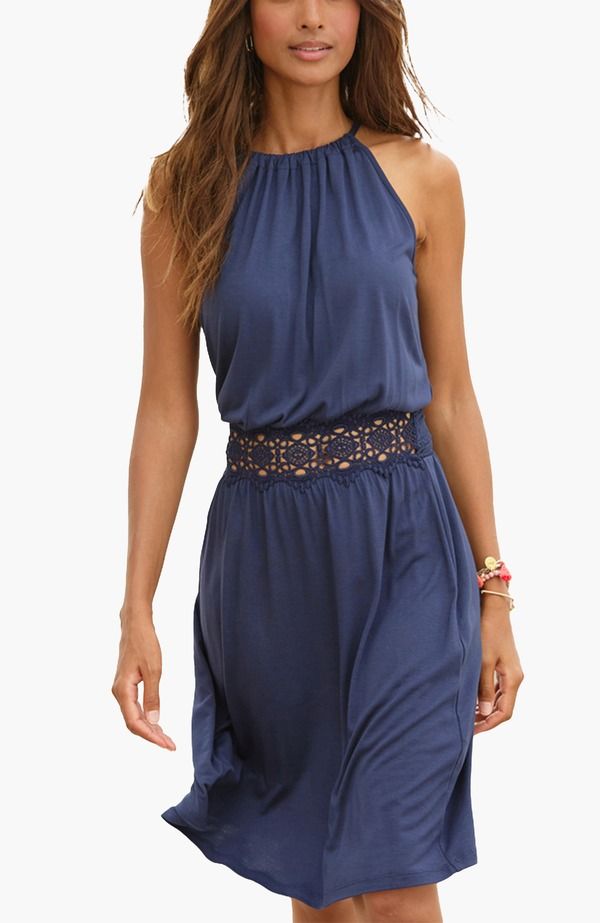 ラスカーナ レディース トップス ワンピース LASCANA Crochet Detail Dress Navy ネイビー