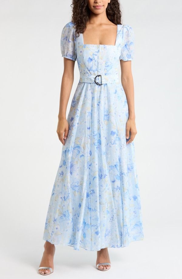 エバーニュー レディース トップス ワンピース マキシ Ever New Mari gold Belted Maxi Dress BLUE MACY FLORAL ブルー