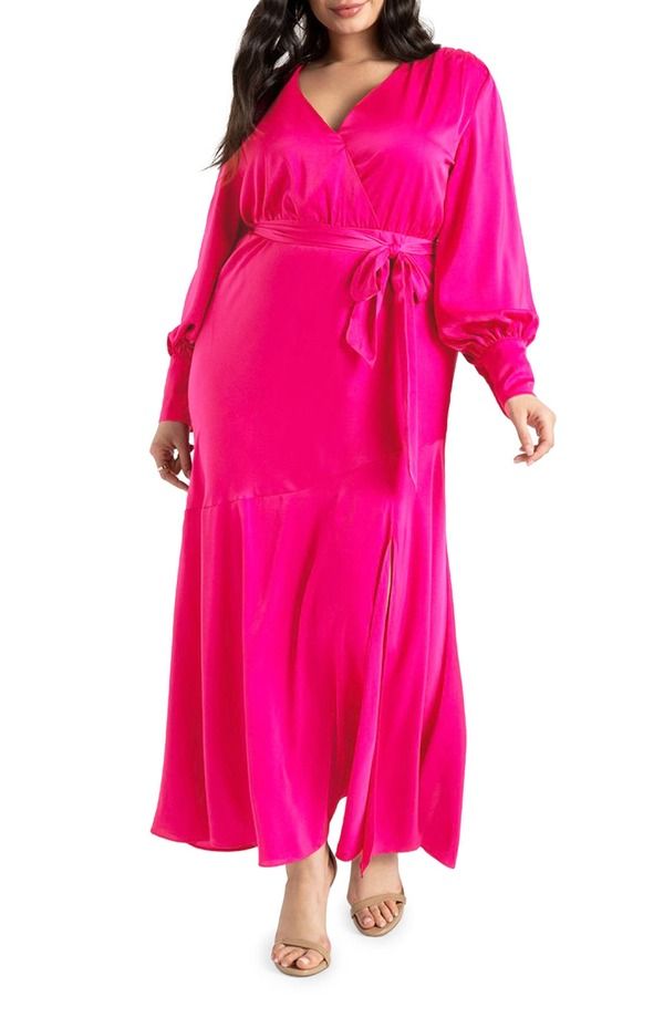 エロクイ レディース トップス ワンピース プラスサイズ サテン マキシ ELOQUII Satin Maxi Dress Plus MAGENTA マゼンタ