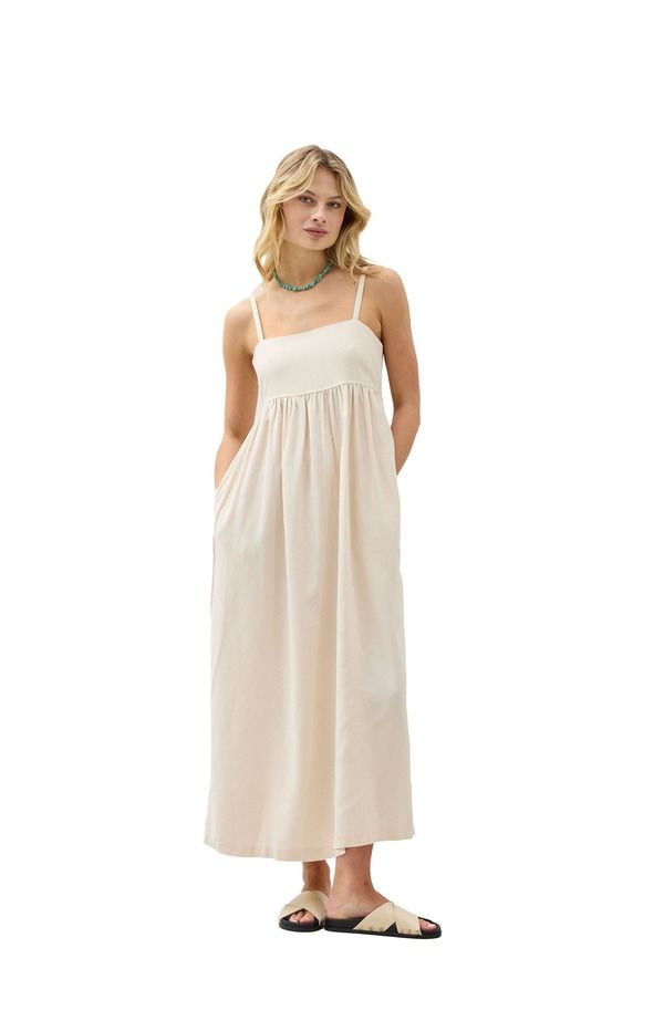 リッチャープアー レディース ボトムス カジュアルパンツ マキシワンピース リネン マキシ Richer Poorer The Linen Maxi Dress Bone
