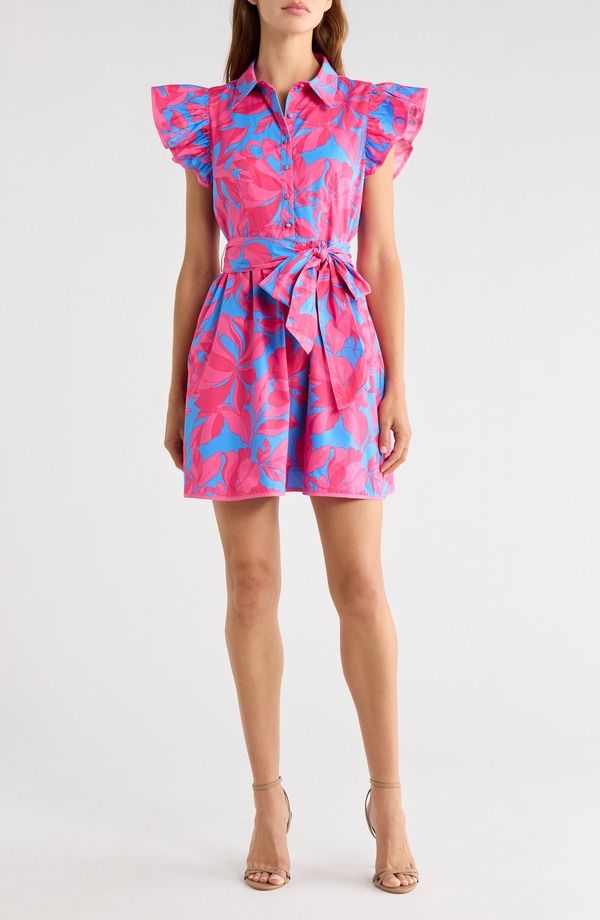シュガーリップス レディース トップス ワンピース フリル シャツ コットン SUGARLIPS Maia Belted Ruffle Cotton Shirtdress PINKBLUE ブルー