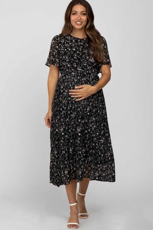 ピンクブラッシュ レディース トップス ワンピース シフォン フラワー柄 プリーツ ミディ マタニティ フラワー PinkBlush Floral Pleated Chiffon Midi Dress