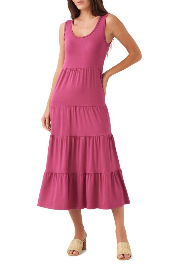 カレンケーン レディース トップス ワンピース ティアード プチ ミディ Karen Kane Tie red Midi Dress Petite Regular BERRY