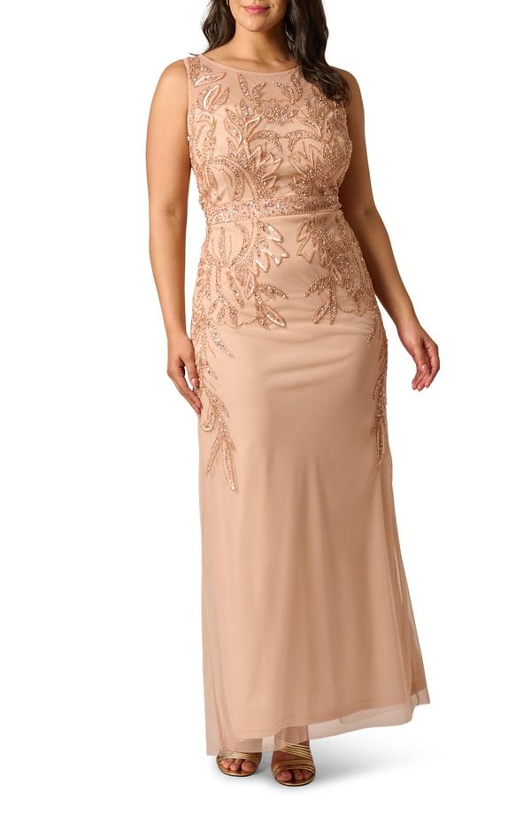 アドリアナ パペル レディース トップス ワンピース プラスサイズ Adrianna Papell Bead Embellished Eveningown Plus ROSE GOLD ゴールド