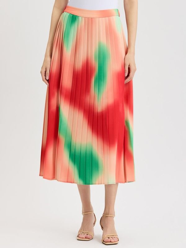 ミソック レディース ボトムスカート クレープリーツ マキシ Misook MultiColor Pleated Crepe Maxi Skirt Cherry EmberPeachGreen ピーチ