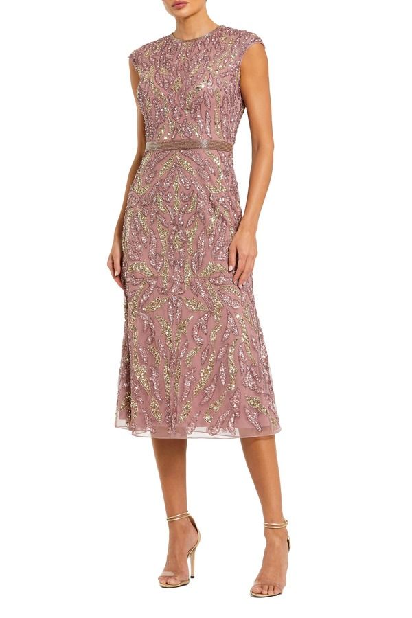 マックダガル レディース トップス ワンピース ハイネック ミディ スパンコール ノースリーブ Mac Duggal Sequin High Neck Sleeveless Midi Cocktail