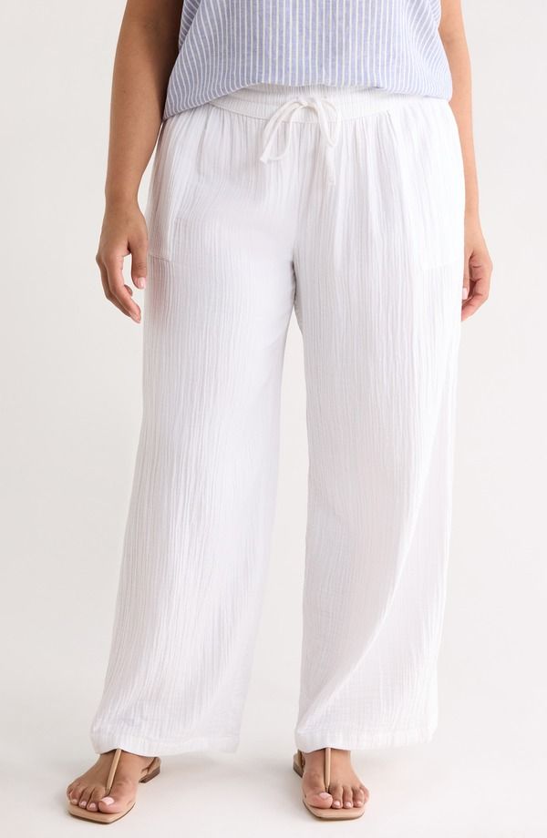 キャスロン レディース ボトムス レギンス ワイドレッグ プラスサイズ パンツ コットン Caslon Wide Leg Cotton Gauze Pants Plus WHITE ホワイト 13,476円
