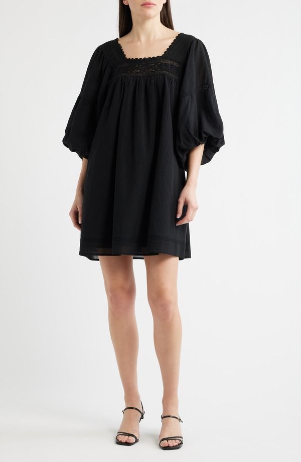 フレンチ レディース トップス ワンピース コットン FRNCH Lorelei Puff Sleeve Cotton Shift Dress NOIR