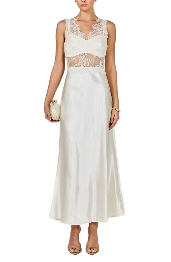 エンドレスローズ レディース トップス ワンピース レーストリム ミディ レース Endless Rose Lace Trimidi Dress IVORY アイボリー