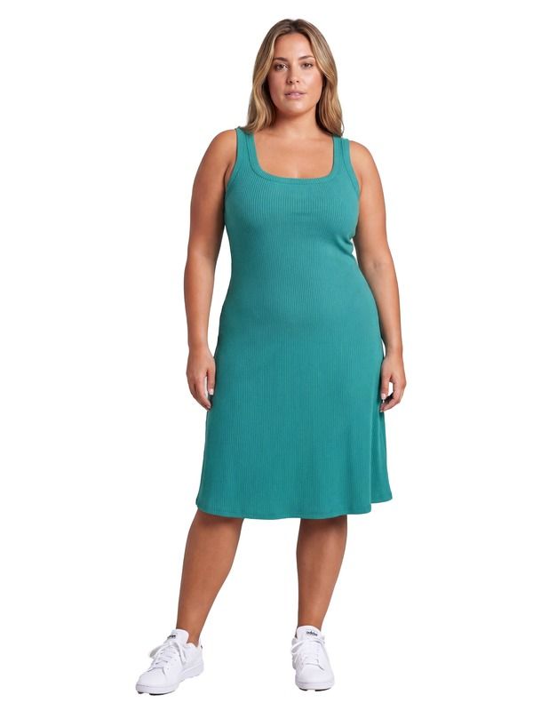 24 セブンコンフォート レディース トップス ワンピース A ライン プラスサイズ リブ ミディ ノースリーブ ニット 24seven Comfort Apparel Curvy Essential