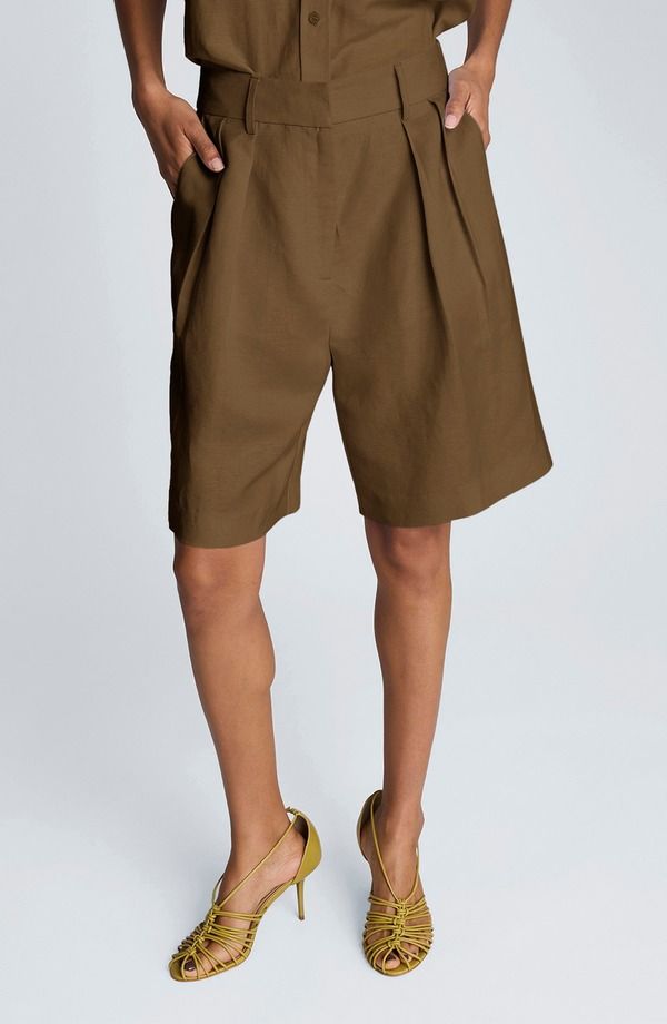 ケネスコール レディース ボトムス ハーフパンツ・ショーツ プリーツ ショートパンツ リネン Kenneth Cole Pleated Linen Bermuda Shorts MESQUITE