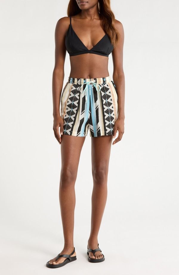 エラン レディース ボトムス ハーフパンツ・ショーツ ショートパンツ コットン Elan Cotton Blend CoverUp Drawstring Shorts NEUTRAL AZTEC