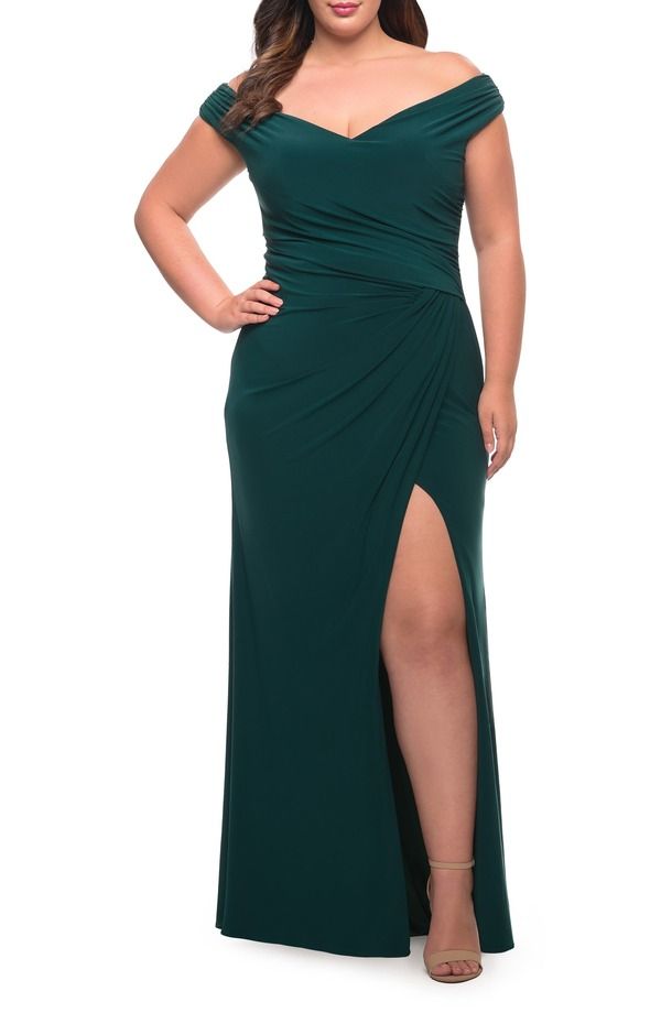 ラフェム レディース トップス ワンピース プラスサイズ ジャージー La Femme Matte Jersey Long Plus Dress with Ruching and Slit Plus