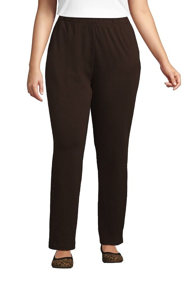 ランズエンド レディース ボトムス カジュアルパンツ プラスサイズ ニット Lands End Plusize Sport Knit High Rise Pants Plus Rich Coffee