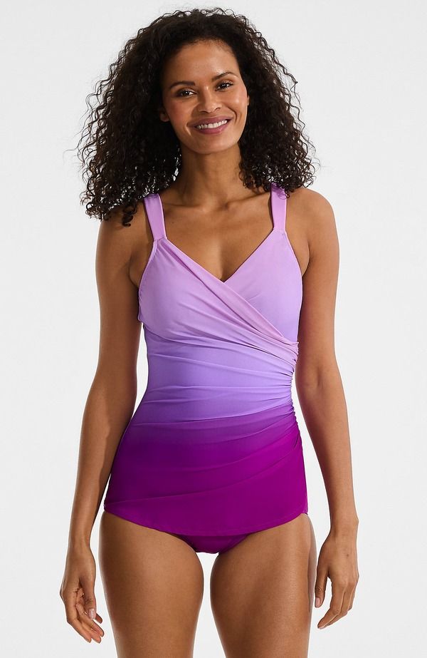 ランズエンド レディース ボトムスカート Vネック プチ トール Lands End SlenderSuit VNeck Skirted Low Leg One Piece Petite Regula