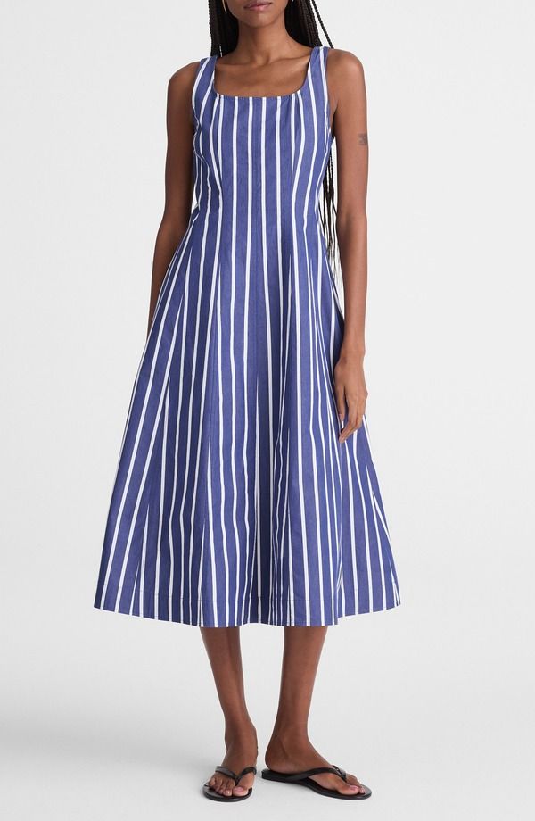 メイドウェル レディース トップス ワンピース ミディ Madewell Rylie Stripe Poplin Midi Dress COOL NAVY ネイビー